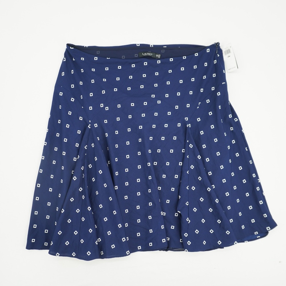 Lauren Ralph Lauren Navy Blue Cream Geometric Print A-Line Skirt 18W NEW